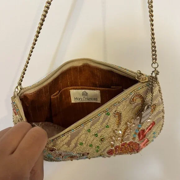 🎀Mary Frances Down Under Beaded Seashell Crossbody ClutchGold